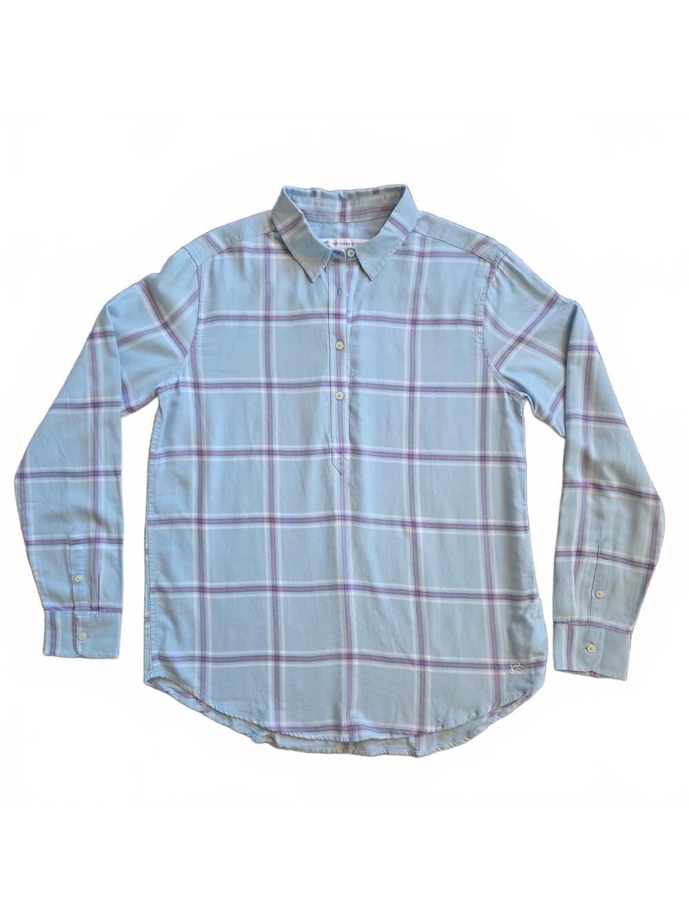 Southern Tide Women's Light Blue Plaid Popover Shirt Size S